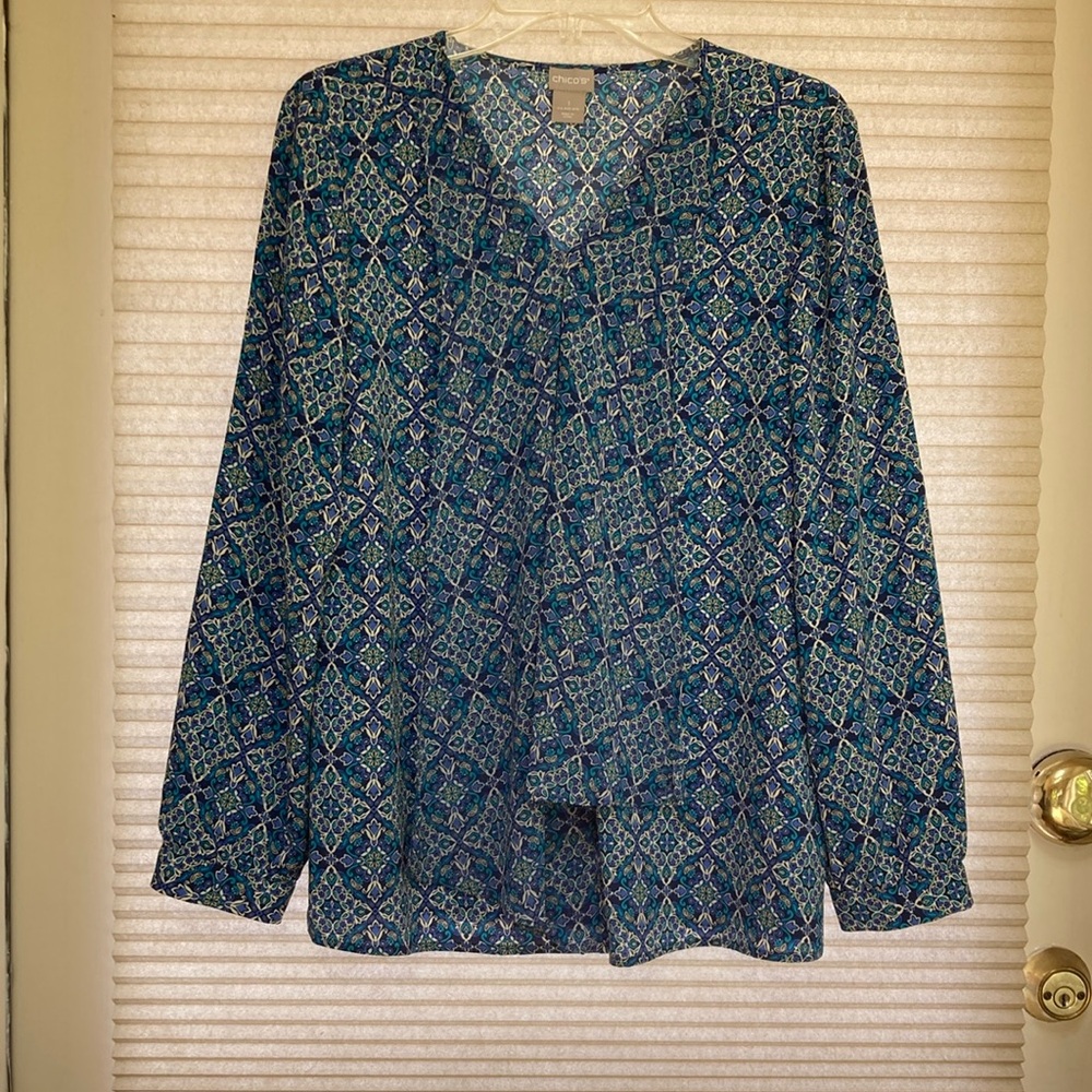 Chico’s long-sleeve blouse size 1 geometric floral design
